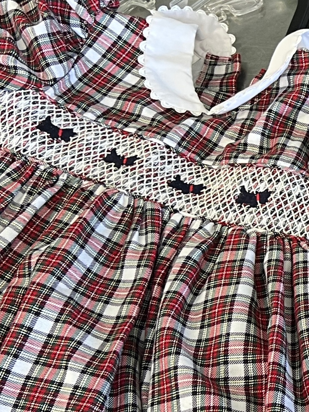 LITTLE BITTY PLAID DRESS smocked 5T Scottish Tartan Scottie Terrier Dog Black